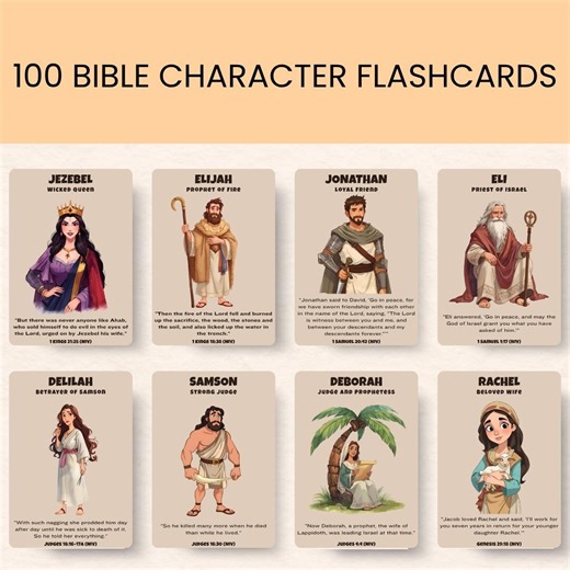 100 Printable Bible Character Flashcards for Kids, Biblical Characters Christian Learning Activity With Verses, Bible Study, Sunday School - Etsy