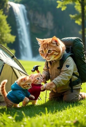 “Adventure Cats Enjoy a Picnic by the Waterfall — The Cutest Family Moment Ever!”