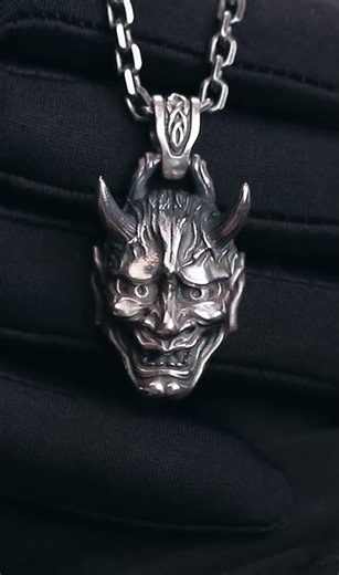 Sterling Silver Hannya Pendant | Handmade Japanese Mask Necklace #mensjewelry #silverpendant