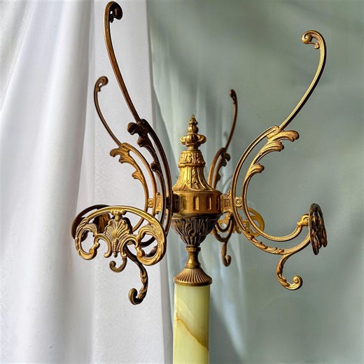 Antique Brass Onyx Coat Rack | Belle Époque Standing Hall Tree | Vintage Brass Coat Stand | Luxury European Vintage Statement Piece - Etsy