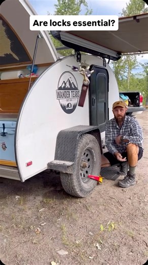 Daniel & Paige Doherty | DIY Campers on Instagram: "Overkill or essential? 🔐 I honestly get more nervous leaving our teardrop camper in a city than in the middle of nowhere… We didn’t use half these locks in our first years of travel and never had issues—but after hearing horror stories of tiny campers being stolen, we added a few extras for peace of mind.😬 Our teardrop camper security setup: •Tongue Box Lock •Coupler Ball Lock •Coupler Pin Lock •Wheel Chock •Door Locks (handle + deadbolt) •Ha