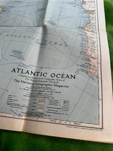 1941 Atlantic Ocean Map | WWII Era National Geographic Wall Art - Etsy
