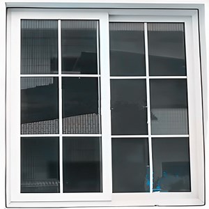 [Hot Item] Bright White Grills design Double Sliding Grey Glass PVC Window