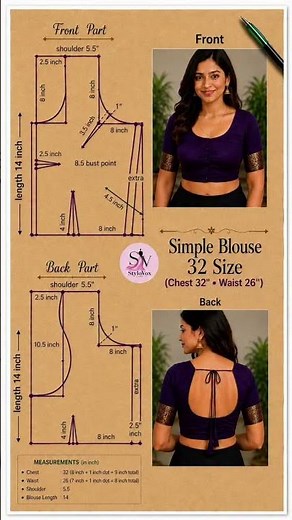 ✨ Simple Blouse 32 Size 💜Perfect fitting blouse pattern for 32 chest & 26 waist 😍