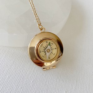 Gold Working Compass Locket Necklace With Photos, Custom Engraved Locket Gift - Etsy