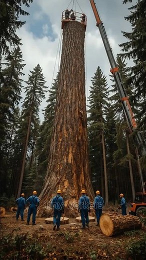 Giant Tree Crashes on Crane! Workers Escape in Seconds 🌲💥🚨EP-01 #TreeFelling #Shorts