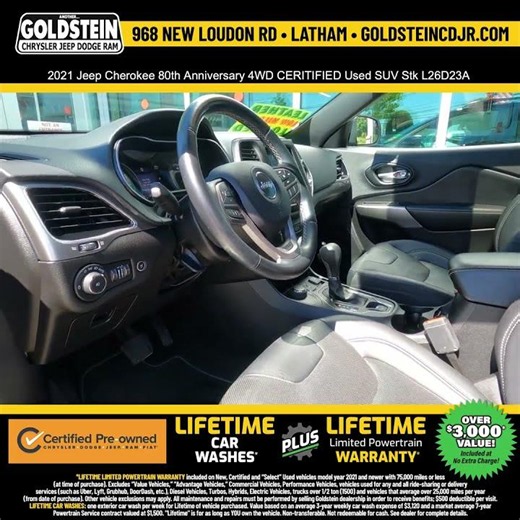 2021 Jeep Cherokee 80th Anniversary 4WD CERITIFIED Used SUV Stk L26D23A