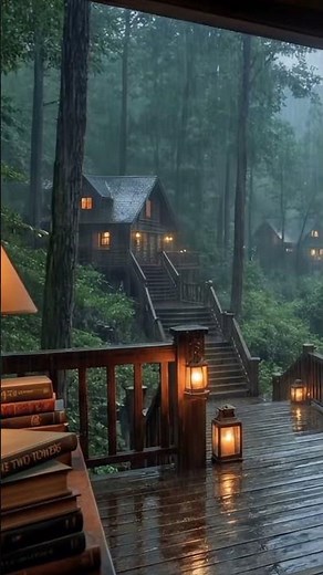 Rainy Forest Cabin Vibes 🌲🌧️ Cozy Library Ambience