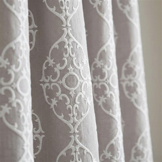 Valencia Medallion Embroidery Fabric Curtains, 3 Colors, Custom Curtains , Embroidered Linen Look, Taupe Aqua Natural - Etsy