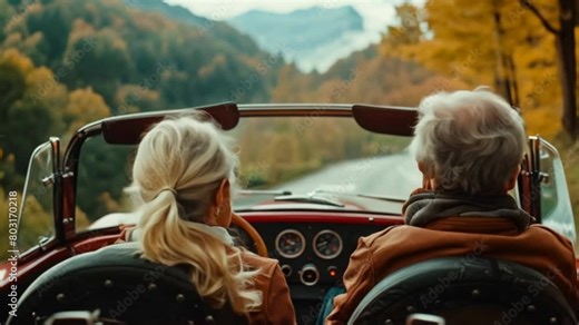 Women is driving a convertible car. People ride in fashionable retro cabriolet. A fun road trip. Beautiful vintage car. Summer auto travel. Happy holidays. Weekend adventure.