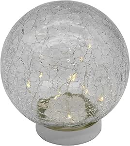 LumaBase Battery Operated Clear Crackle Glass Globe Light with Fairy String Lights