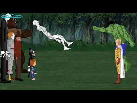 Goku - Saitama - Hulk VS Jason , Chucky , Michael , IT , Scp096 , SLENDERMAN , Cartoon Cat , Freddy