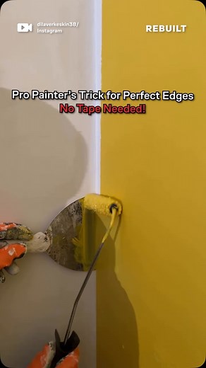 13K views · 320 reactions | Here’s a smart hack every DIY painter and pro should know! When painting two walls with different colors, simply use a putty knife or a flat scraper to block the edge as you roll paint along the border. This quick trick gives you crisp, clean lines without needing masking tape, saves time on prep, and cuts down on cleanup. Perfect for corners, door frames, or anywhere precision matters. Try it on your next project! | ReBuilt | Facebook