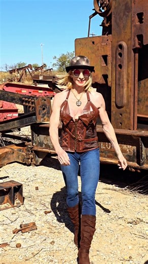 Betty Pariso on Instagram: "Young at ❤️. West Texas Steampunk vibe. . . . . #IFBB #Bodybuilding #FitnessMotivation #FitOver50 #AgelessStrength #StrengthTraining #ClassicPhysique #CinematicReel #EpicShots #VisualStorytelling #SlowMoMagic #SteampunkVibes #RustedBeauty #WestTexasVibes #SteampunkAdventure"