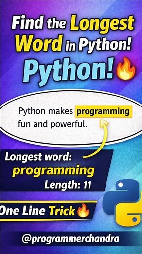 Find the Longest Word in Python 🔥 | Python String Trick #Shorts #programmerchandra #string #coding
