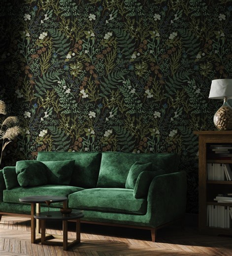 Dark Botanical Wallpaper, Moody Floral Forest Design, Vintage Green Decor (peel and Stick) - Etsy