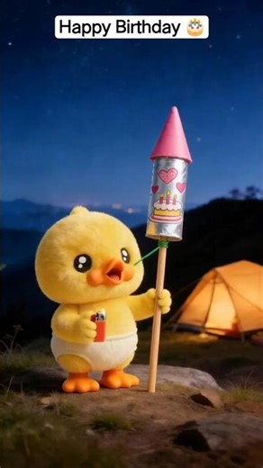 Cutest Birthday Wish Ever! 🎈🐥 Surprise Rocket Launch! 🚀#HappyBirthday #CuteAnimation #birthdaycake