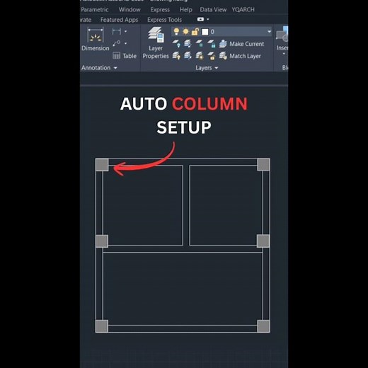 Auto Column Setup in One click. #autocad #tutorial #architecture #cadtutorials #shorts