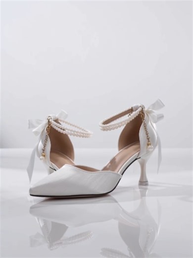Zapatos de tacón alto elegantes mujer 2025 — lazo y perlas