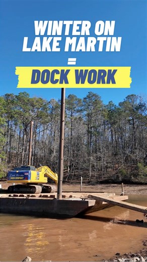 Winter on Lake Martin means time to work on your dock. Here's a close look at a barge on the lake! #lakehomes #lakeliving #lakemartin #lakemartinlife #lakemartinal #lakemartinalabama #dockside | Lake Martin Voice