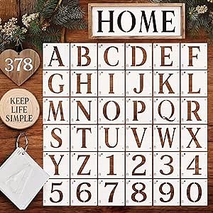 2.3 Inch Letter & Number Interlocking Stencils, 36Pcs Reusable Alphabet & Number Templates for Painting on Wood, Wall, Fabric, Rock, Chalkboard, Signage and DIY Art Projects