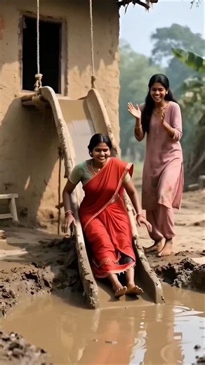 A woman is funny 😄 sliding on the Mud 🤣 wait for end #funny #comedy #iamalip