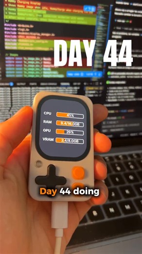 Kode. on Instagram: "Day 44 — real-time PC monitor on Kode Dot 💻📊 I built a tiny hardware dashboard that plugs into your computer through USB-C and shows live stats (CPU, RAM, GPU, and VRAM) right on the Kode Dot screen. A small script sends the data over serial, and the app updates every second with clean bars and colors. It’s like having a mini mission control for your PC, built right into your desk setup. What else would you track on it? - - #kode #hardwaremonitor #esp32 #usb #kodeos"