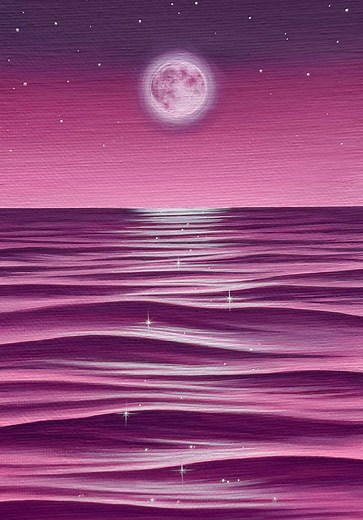 Magenta Ocean Painting: Pink Moon Over Waves 🩷🌕🌊✨
