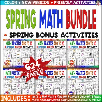 Spring Math Bundle | Grade 1–3 | Add Within 10–100 | Color Cut & Paste Picture