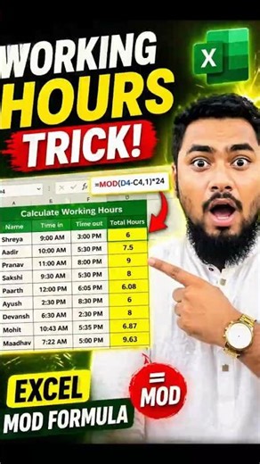 Working Hours Calculate in Excel 😱 MOD Formula Trick #exceltricks