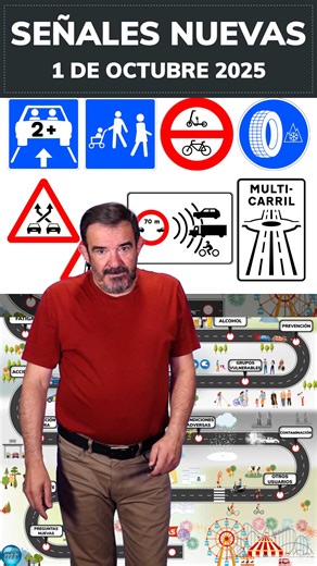Examen DGT, Señales Nuevas 1 Octubre 2025. Teórico para el permiso de conducir. A partir de esta fecha Tráfico puede preguntar por las señales nuevas. #permisob #automobile #testdgt #autoescuela #carnetdeconducir #teórico | teorico.net