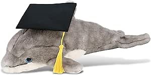 DolliBu Grey Dolphin Graduation Plush Toy - Super Soft Dolphin Graduation Stuffed Animal Dress Up with Graduation Cap with Tassel - Reward Celebration Grad Gift - 12.5 Inch