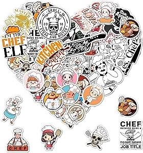 50 Pack Pcs Chef Stickers for Water Bottles Waterproof Vinyl Laptop Luggage Scrapbooking Funny Cooking Themed Sticker Packs Bulk Set Teens Adults Girls Kids Aesthetic Small Decals