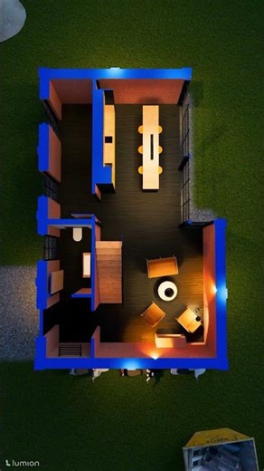 Small House Design 6 (11 x 7 m) | Floor Plan | Blue | Night Time