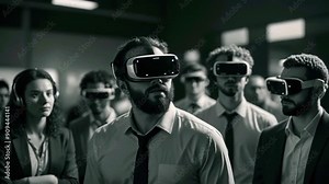 Diverse group of people wearing VR headsets, experiencing the future of technology.