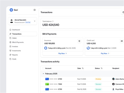 Financial Dashboard Transactions Page