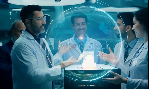 Group portrait video of an innovative scientist presenting a groundbreaking discovery