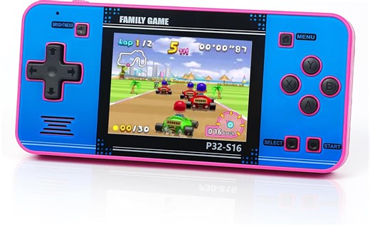 Handheld Game for Kids ，Built-in 220 32-bit Video Games, 3.0” IPS Screen, Rechargeable Portable Game , Travel Mini Arcade Electronic Toys Gift for Boys and Girls (Pink+Blue)