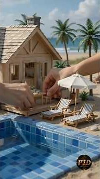 🏖️ Miniature Beach House with Swimming Pool Construction Timelapse 🌴 | DIY Build from Scratch!