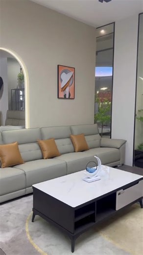 Modern Curved Beige L-Shaped Leather Sofa – Custom Production by Decor & Furniture Mfg.