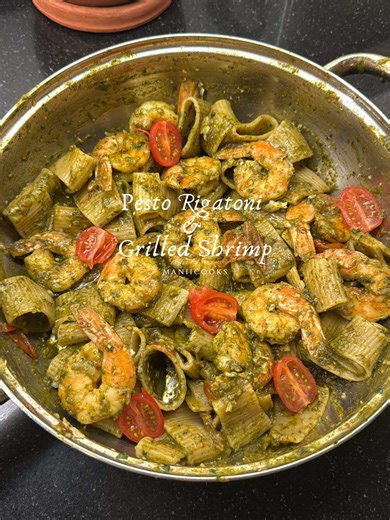 Delicious Pesto Rigatoni with Grilled Jumbo Shrimp Recipe