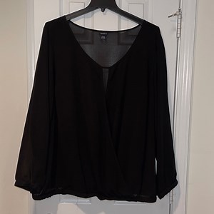 Sheer chiffon banded blouse draped cross front top