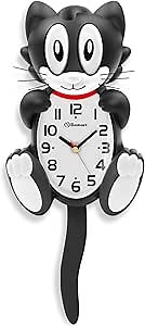 Soobest 18 Inch 3D Large Cat Wall Clock Battery Operated Silent Non Ticking with Moving Eyes and Pendulum Tail, Retro Kids Analog Wall Clock for Gift Decor Black