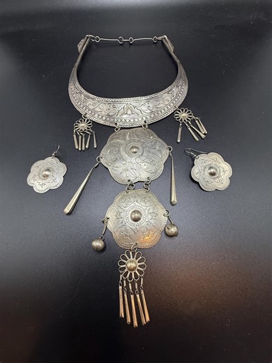 Miao Hmong Silver Tone Necklace Earring Set - Tribal Jewelry - Etsy