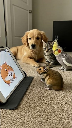 Cartoon Hamster Captivates These Four Furry Friends 🐾📺😄