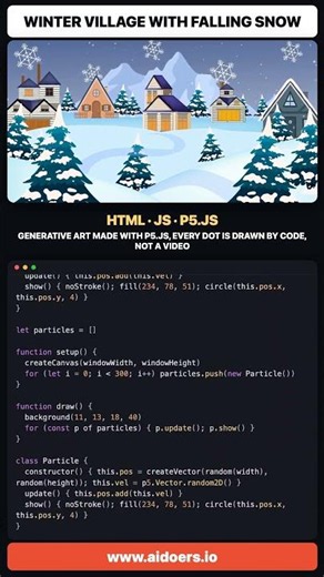 Winter Village with Falling Snow · HTML · JS · P5.JS
