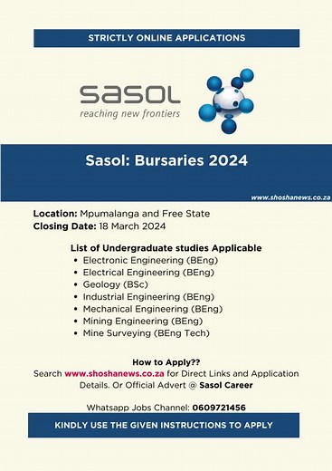 Bursaries Applications at Sasol. Apply Before Closing date. #internships #learnerships #jobs2024 #tiktoksouthafrica🇿🇦 #vacancies #fyp #shoshanews #fypviral #sama28 #graduates #sasol #sasolburg #mining #mpumalangatiktok #freestatetiktok