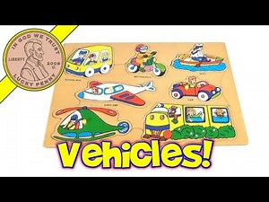 Wood Peg Puzzle - Vehicles- Train, Boat, Motorcycle, School Bus, Helicopter, Airplane, Car