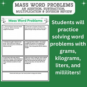 Mass Word Problems|Adding, Subtracting, Multiplication & Division|3 Versions|3rd