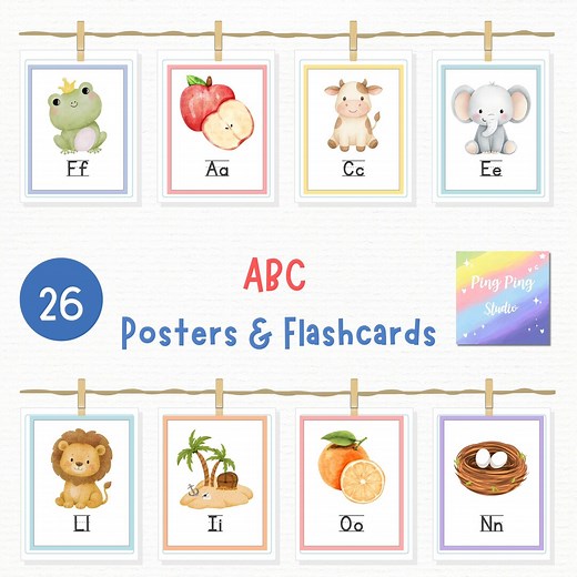 ABC Posters and Flashcards for Preschool | Alphabet Classroom Decor | Bright ABC Wall Print & Flash Cards | Letter Size Printable - Etsy